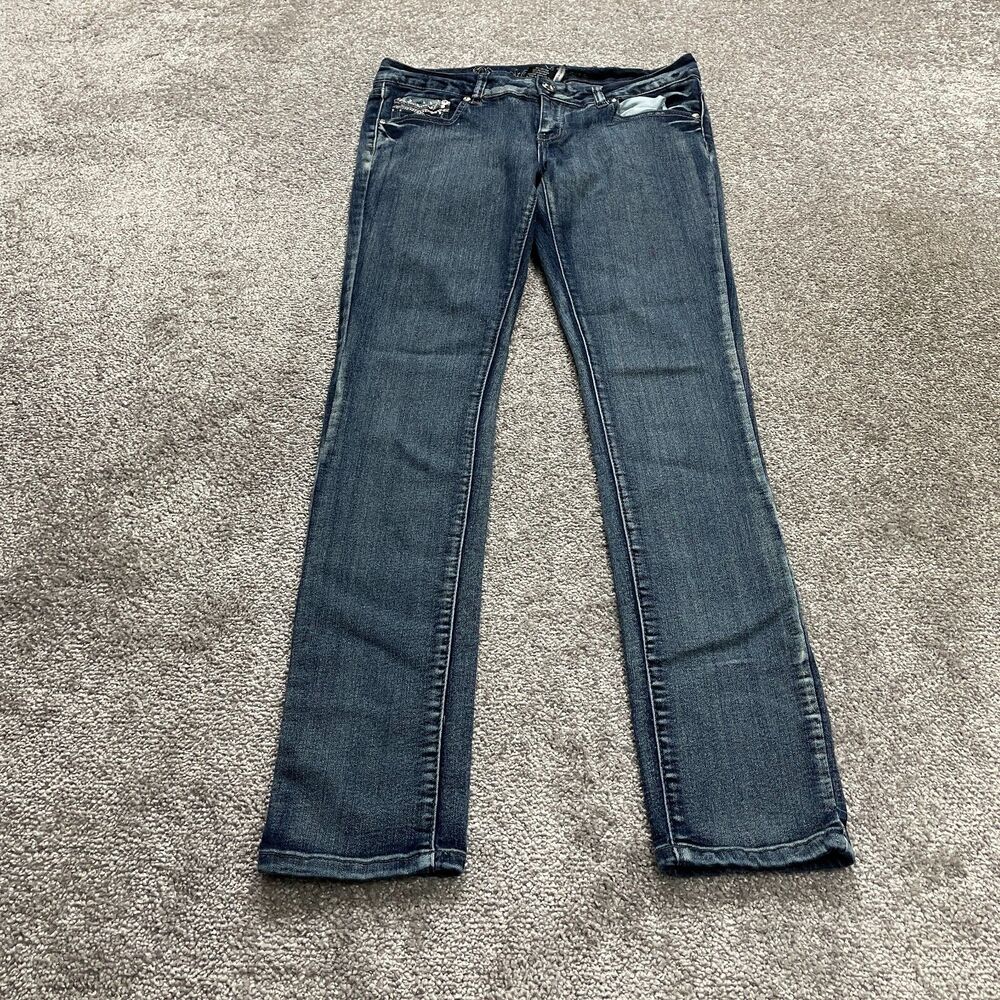 Montana Jeans Juniors 11/12 Blue Denim Dark Wash Straight Rhinestones Punk 33x31